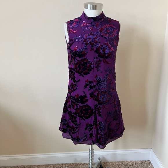 Anna Sui Jewel Tone Velvet Metallic Sleeveless Mini Dress 26272 - Picture 5 of 13